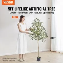 VEVOR Artificial Olive Tree, 1.5 m Tall Faux Plant, Secure PE Material & Anti-Tip Tilt Protection Low-Maintenance Plant, Lifelike Green Fake Potted Tree for Home Office Warehouse Decor Indoor Outdoor