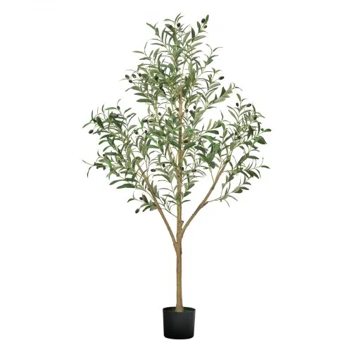 VEVOR 150cm Artificial Olive Tree with Black Pot, Tall Fake Tree with Natural Wood Trunk & Realistic Green Leaves and Fruits, Indoor Faux Plant for Home, Office, Living Room, Corner Decor