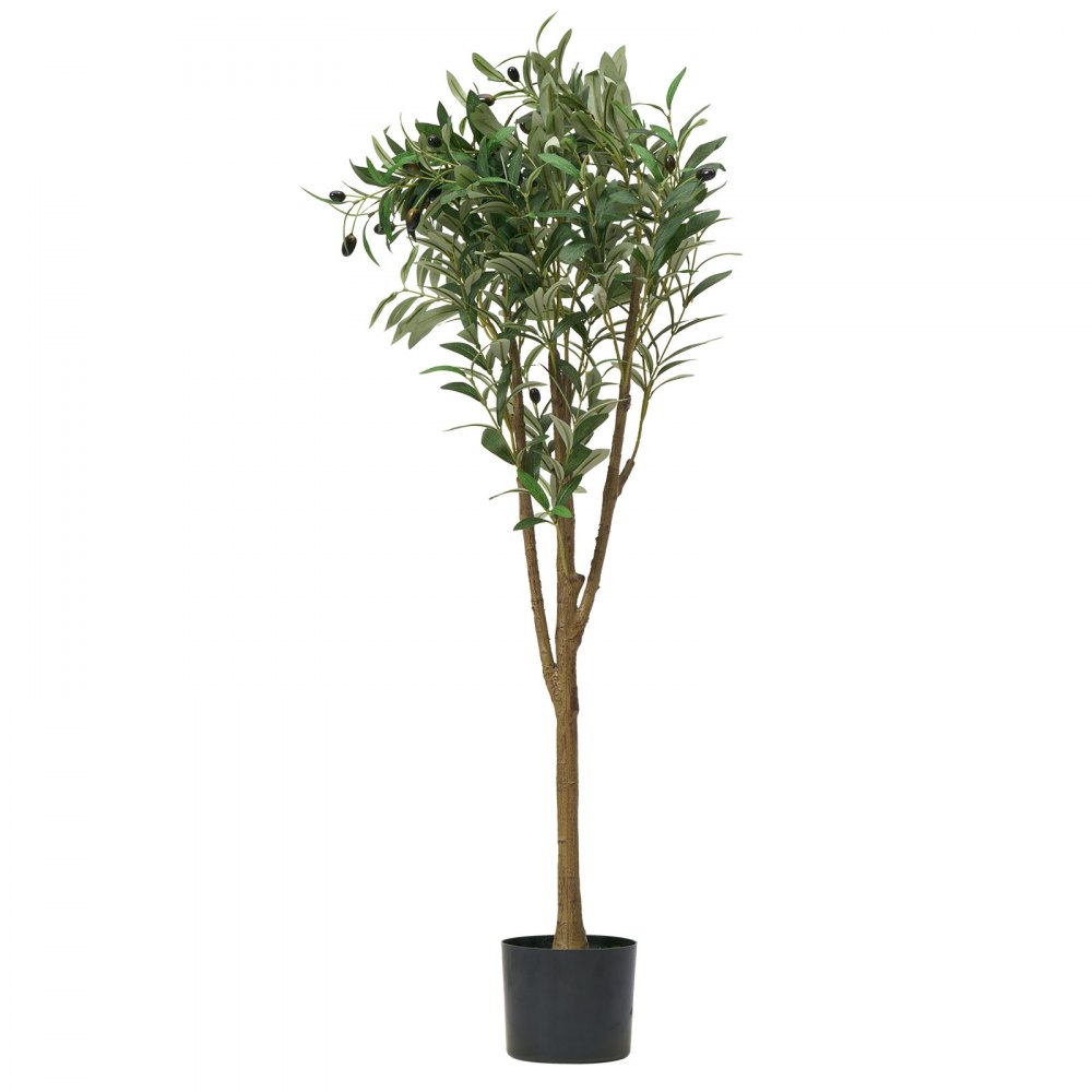 VEVOR 150cm Artificial Olive Tree with Black Pot, Tall Fake Tree with Natural Wood Trunk & Realistic Green Leaves and Fruits, Indoor Faux Plant for Home, Office, Living Room, Corner Decor