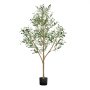 VEVOR 150cm Artificial Olive Tree with Black Pot, Tall Fake Tree with Natural Wood Trunk & Realistic Green Leaves and Fruits, Indoor Faux Plant for Home, Office, Living Room, Corner Decor