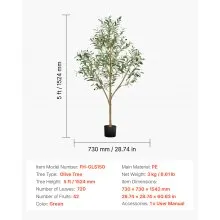 5FT Artificial Olive Tree Tall Fake Plant with Black Pot for Home Office