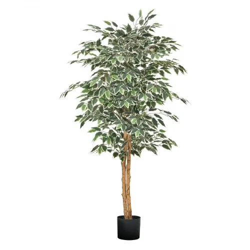 VEVOR 150cm Artificial Ficus Tree with Black Pot, Tall Faux Ficus Plant with Natural Wood Trunk and Realistic Green Leaves, Indoor Fake Silk Tree for Home, Office, Living Room, or Corner Décor