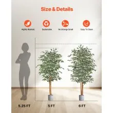 5FT Artificial Ficus Tree Tall Faux Plant with Black Pot for Indoor Decor