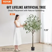 VEVOR Artificial Eucalyptus Tree, 1.8 m Tall Faux Plant, Secure PE Material & Anti-Tip Tilt Protection Low-Maintenance Plant, Lifelike Green Fake Potted Tree for Home Office Decor Indoor Outdoor