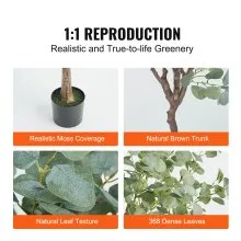 VEVOR Artificial Eucalyptus Tree, 1.8 m Tall Faux Plant, Secure PE Material & Anti-Tip Tilt Protection Low-Maintenance Plant, Lifelike Green Fake Potted Tree for Home Office Decor Indoor Outdoor