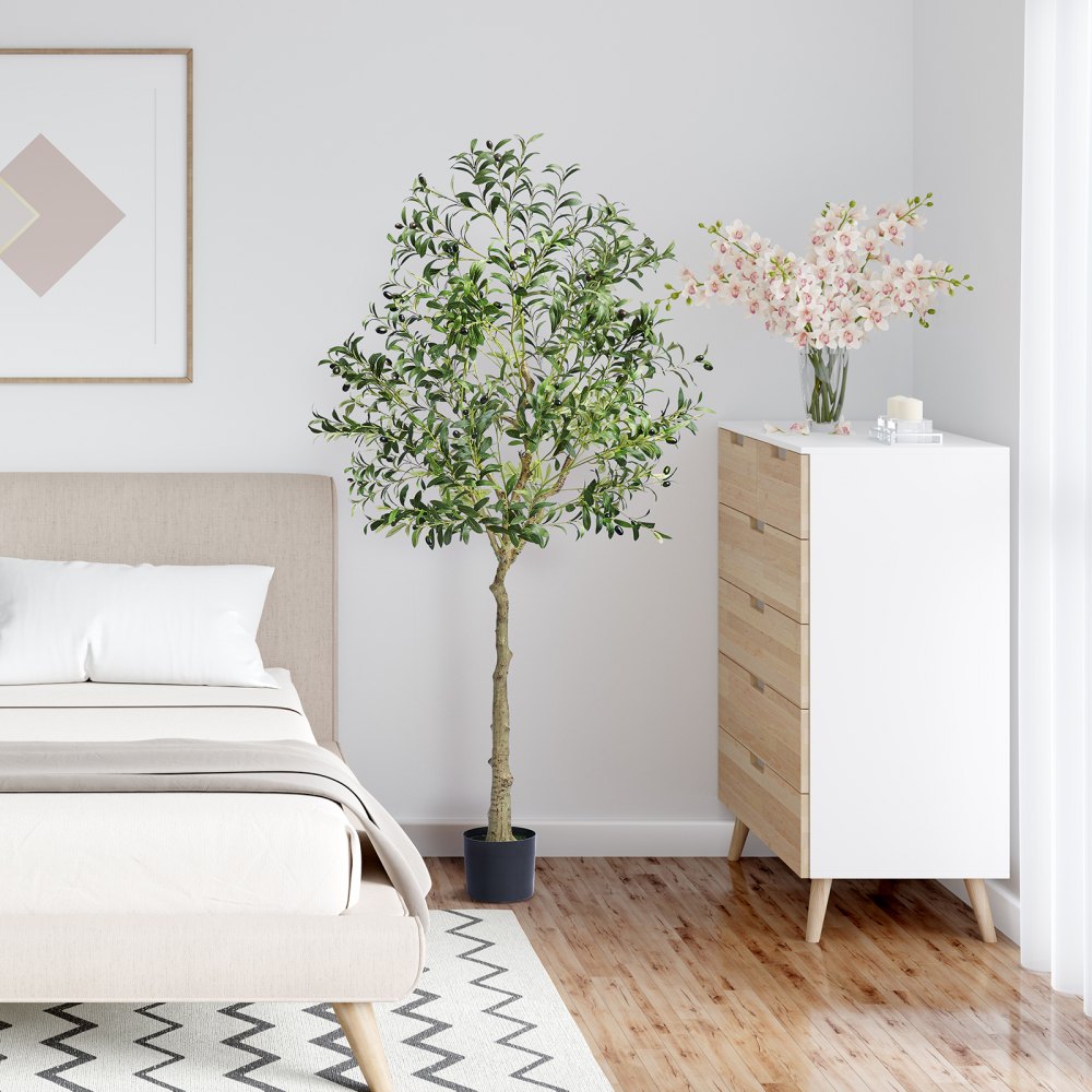 VEVOR Artificial Olive Tree, 1.8 m Tall Faux Plant, Secure PE Material & Anti-Tip Tilt Protection Low-Maintenance Plant, Lifelike Green Fake Potted Tree for Home Office Warehouse Decor Indoor Outdoor