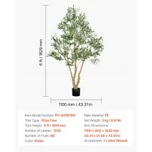 6FT Artificial Olive Tree Tall Fake Plant with Black Pot for Home Office