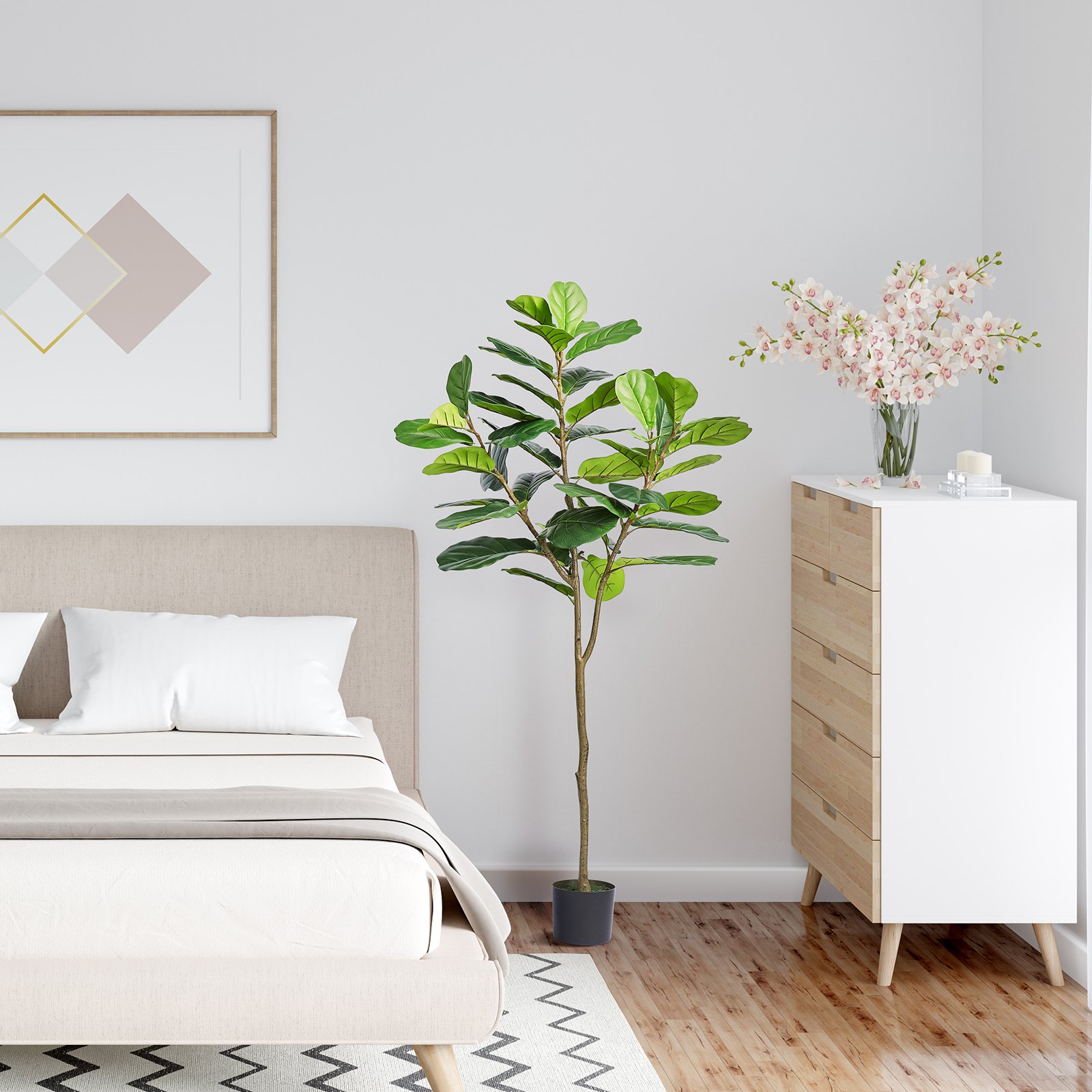 VEVOR Artificial Fiddle Leaf Fig Tree, 6 FT, Secure PE Material & Anti-Tip Tilt Protection Low-Maintenance Faux Plant, Lifelike Green Fake Potted Tree for Home Office Warehouse Decor Indoor Outdoor