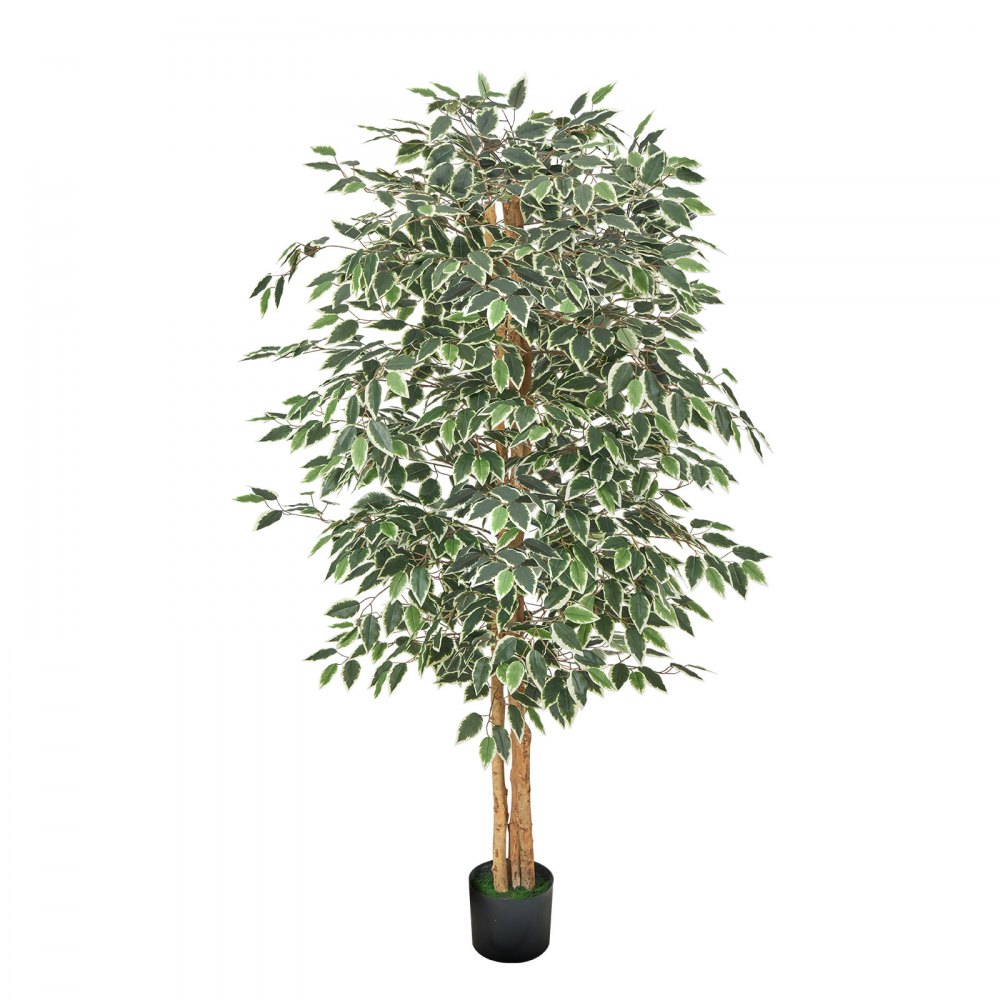 VEVOR 180cm Artificial Ficus Tree with Black Pot, Tall Faux Ficus Plant with Natural Wood Trunk and Realistic Green Leaves, Indoor Fake Silk Tree for Home, Office, Living Room, or Corner Décor