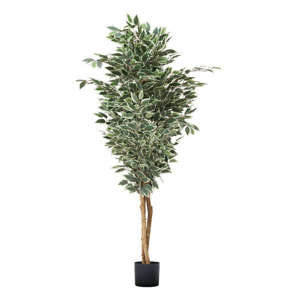 VEVOR 180cm Artificial Ficus Tree with Black Pot, Tall Faux Ficus Plant with Natural Wood Trunk and Realistic Green Leaves, Indoor Fake Silk Tree for Home, Office, Living Room, or Corner Décor