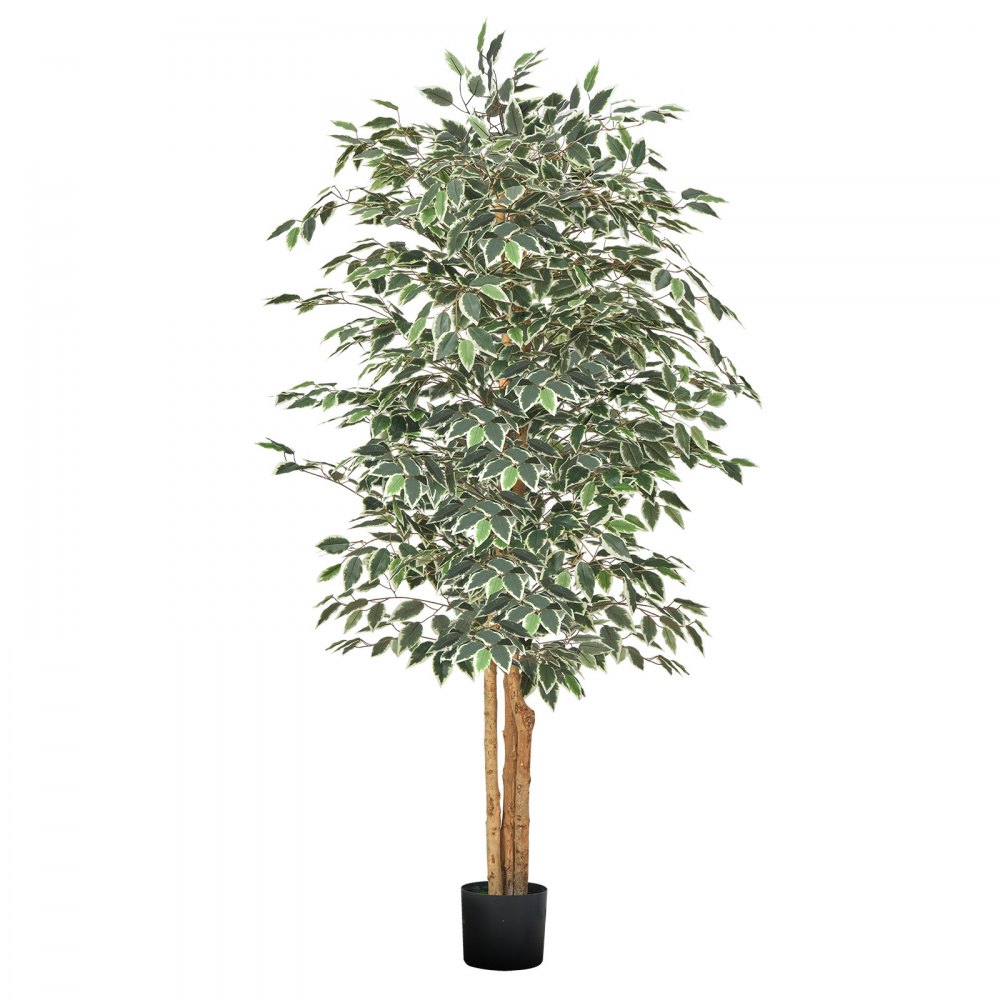 VEVOR 180cm Artificial Ficus Tree with Black Pot, Tall Faux Ficus Plant with Natural Wood Trunk and Realistic Green Leaves, Indoor Fake Silk Tree for Home, Office, Living Room, or Corner Décor