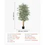 VEVOR 180cm Artificial Ficus Tree with Black Pot, Tall Faux Ficus Plant with Natural Wood Trunk and Realistic Green Leaves, Indoor Fake Silk Tree for Home, Office, Living Room, or Corner Décor