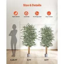 6FT Artificial Ficus Tree Tall Faux Plant with Black Pot for Indoor Decor
