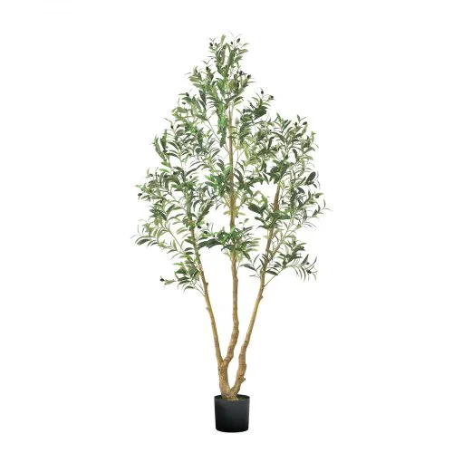 VEVOR 210cm Artificial Olive Tree with Black Pot, Tall Fake Tree with Natural Wood Trunk & Realistic Green Leaves and Fruits, Indoor Faux Plant for Home, Office, Living Room, Corner Decor