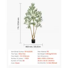 7FT Artificial Olive Tree Tall Fake Plant with Black Pot for Home Office Use