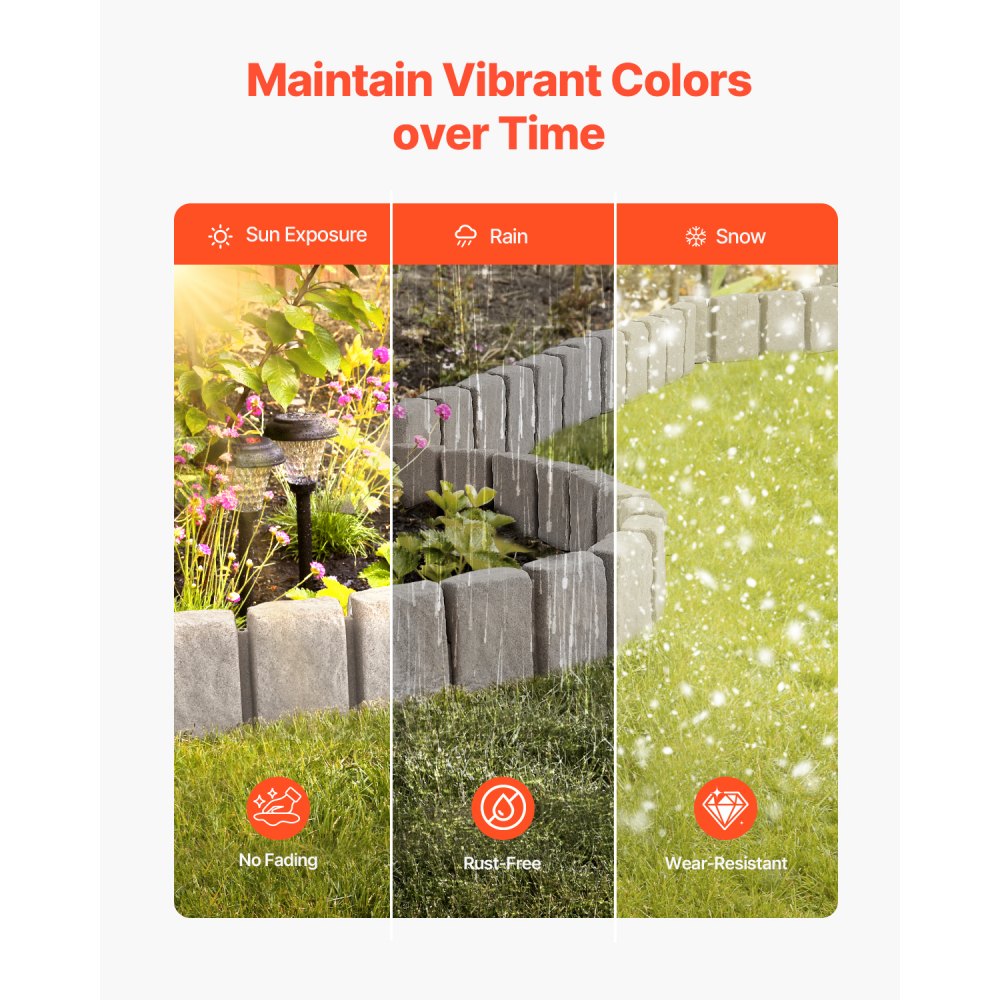 VEVOR Fake Stone Landscape Edging 1200 x 100 x 230 mm Lawn Edging Fade-Resistant Beige