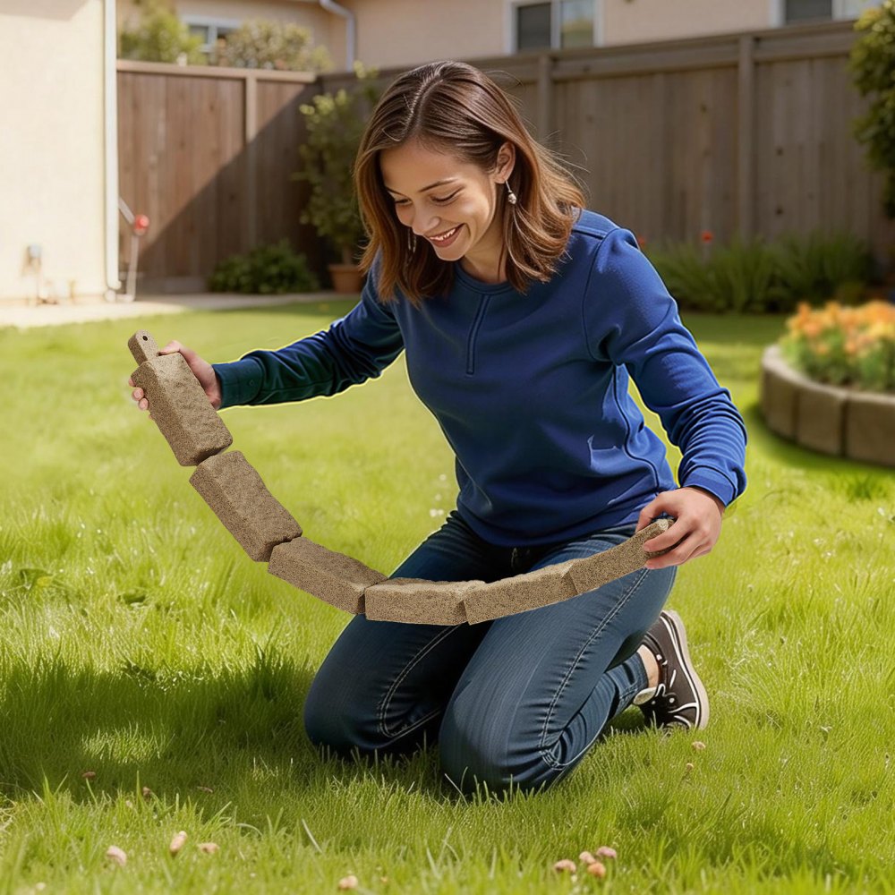 VEVOR Faux Stone Landscape Edging, 46.4 x 2.2 in Realistic Lawn Edging, Flexible Brick-Sized Garden Edging Border with Anchoring Spikes, Fade-Resistant Yard Edging for Driveways Walkway Beige