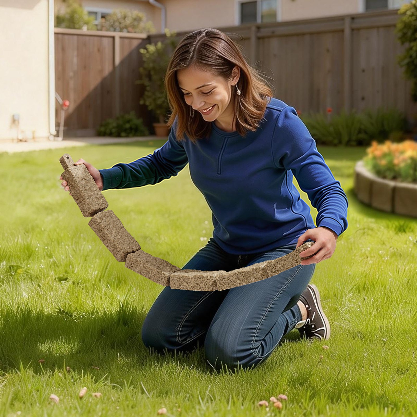 VEVOR Faux Stone Landscape Edging, 46.4 x 2.2 in Realistic Lawn Edging, Flexible Brick-Sized Garden Edging Border with Anchoring Spikes, Fade-Resistant Yard Edging for Driveways Walkway Beige