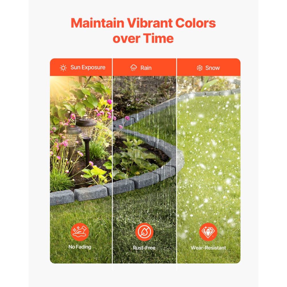 VEVOR Fake Stone Landscape Edging 1180 x 95 x 57 mm Garden Lawn Edging for Walkway Sandstone Gray