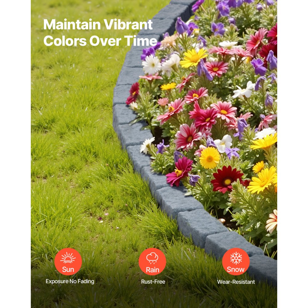 VEVOR Faux Stone Landscape Edging, 46.4 x 2.2 in Realistic Lawn Edging, Flexible Brick-Sized Garden Edging Border with Anchoring Spikes, Fade-Resistant Yard Edging for Driveways Walkway Grey