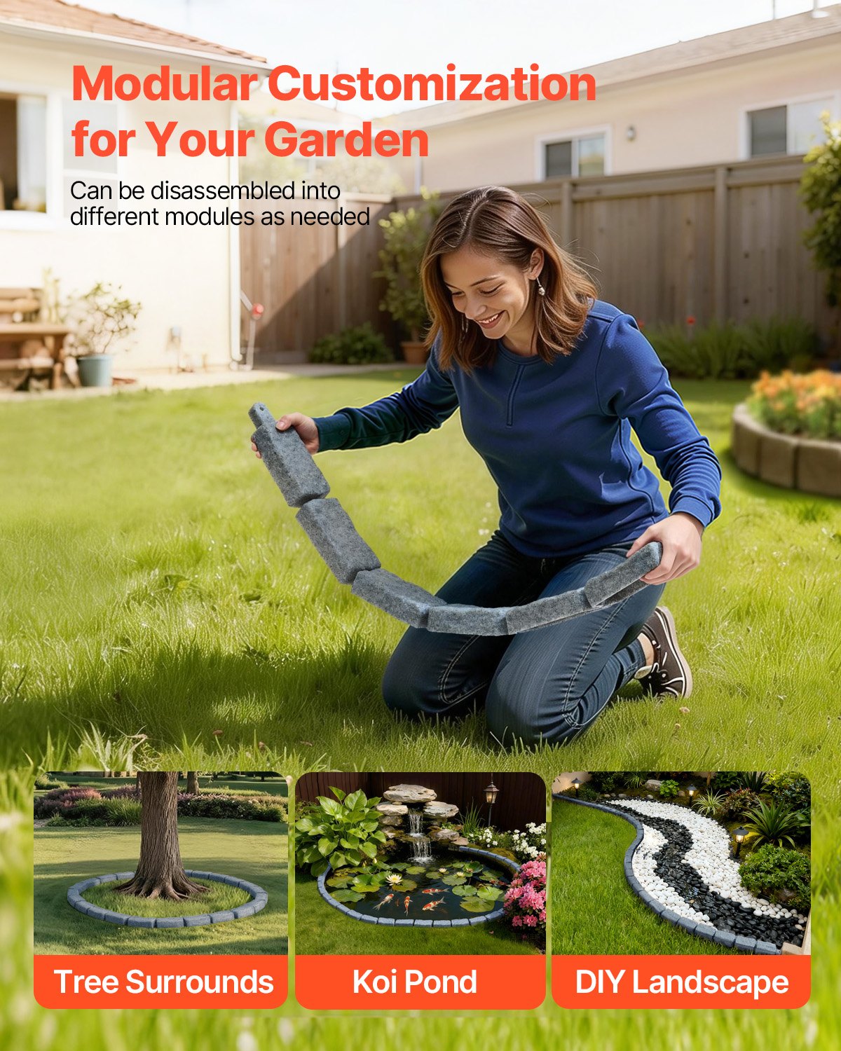 VEVOR Faux Stone Landscape Edging, 46.4 x 2.2 in Realistic Lawn Edging, Flexible Brick-Sized Garden Edging Border with Anchoring Spikes, Fade-Resistant Yard Edging for Driveways Walkway Grey