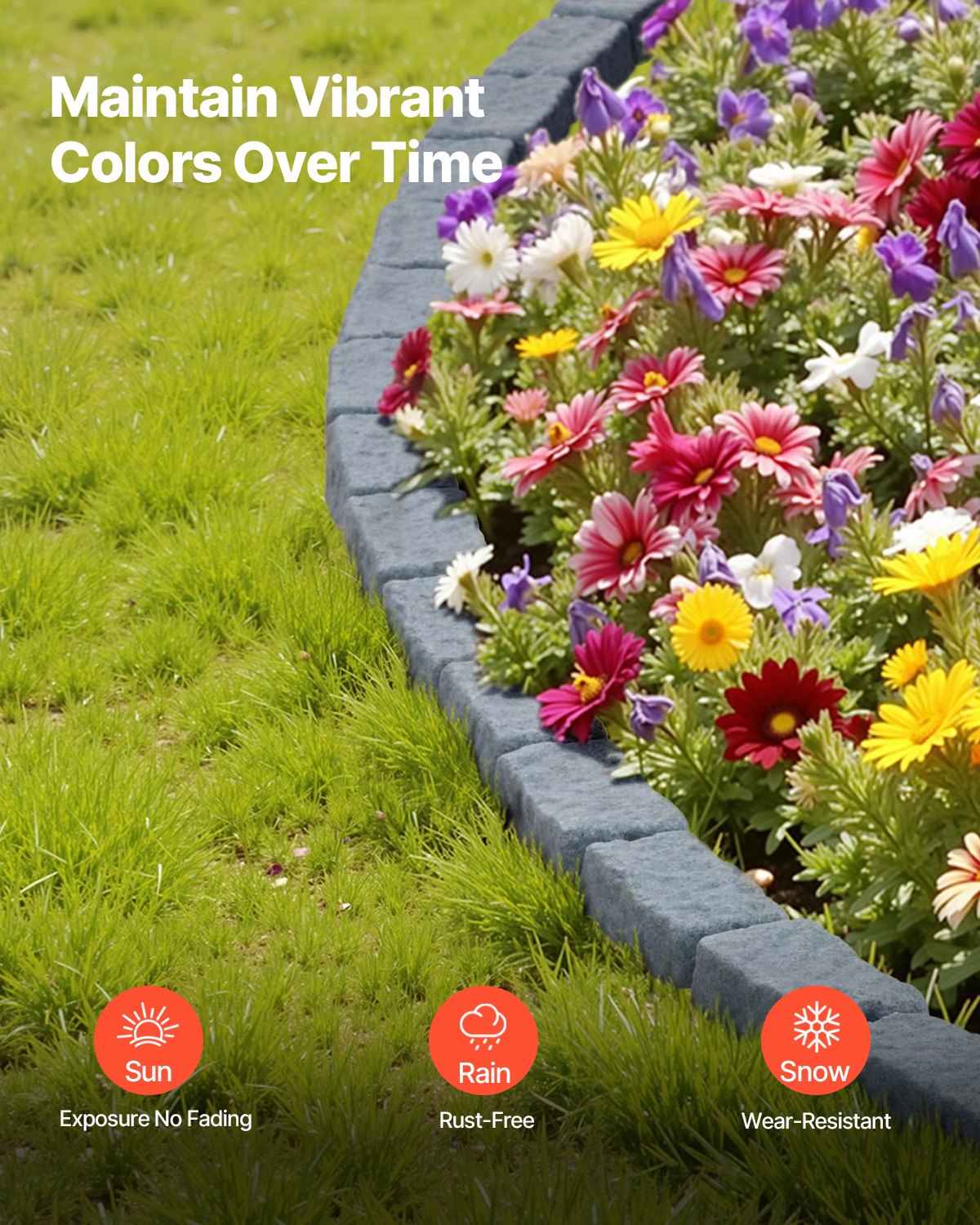 VEVOR Faux Stone Landscape Edging, 46.4 x 2.2 in Realistic Lawn Edging, Flexible Brick-Sized Garden Edging Border with Anchoring Spikes, Fade-Resistant Yard Edging for Driveways Walkway Grey