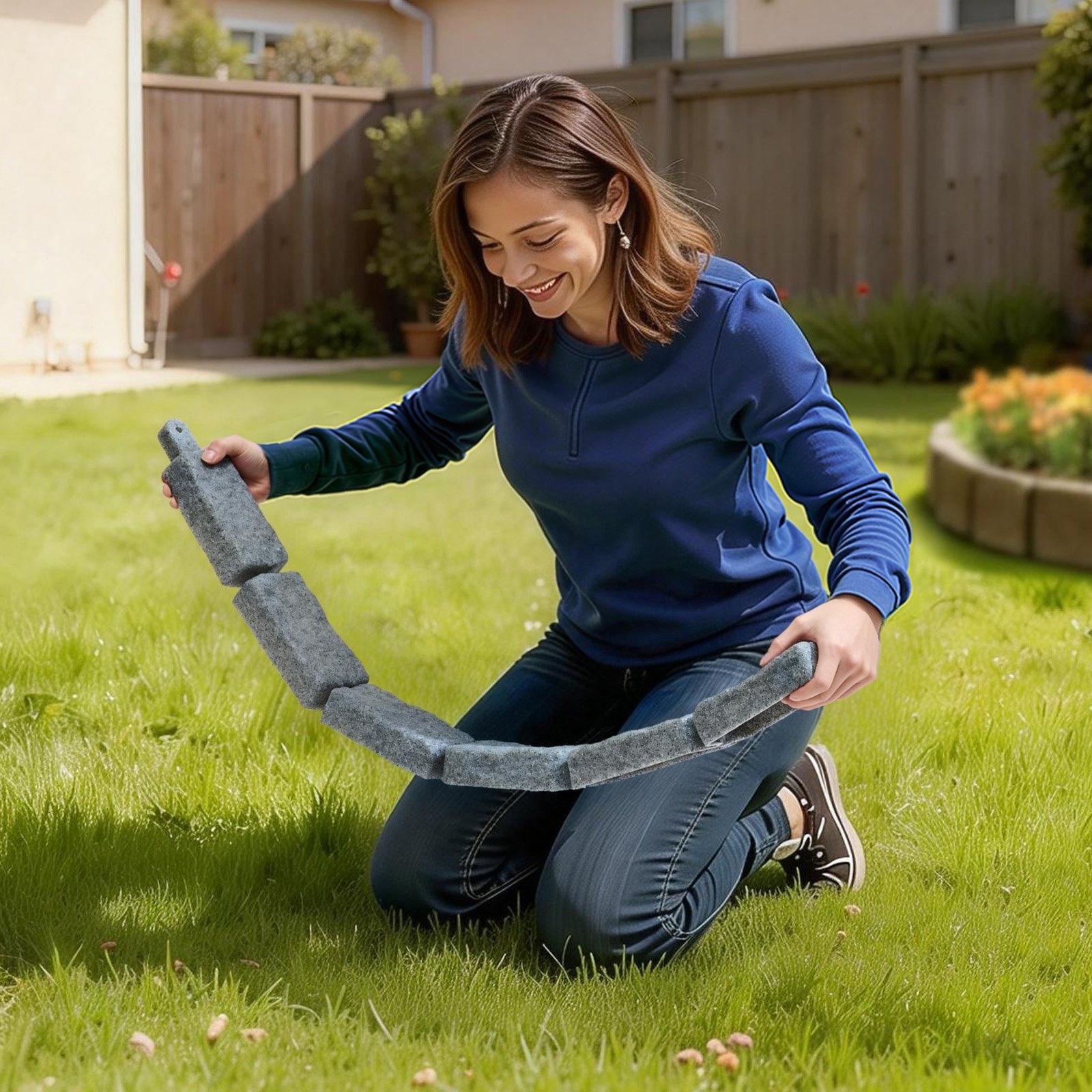 VEVOR Faux Stone Landscape Edging, 46.4 x 2.2 in Realistic Lawn Edging, Flexible Brick-Sized Garden Edging Border with Anchoring Spikes, Fade-Resistant Yard Edging for Driveways Walkway Grey