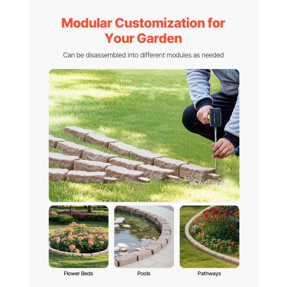 VEVOR Faux Stone Landscape Edging 1180 x 95 x 57 mm Garden Lawn Edging for Walkway Brown