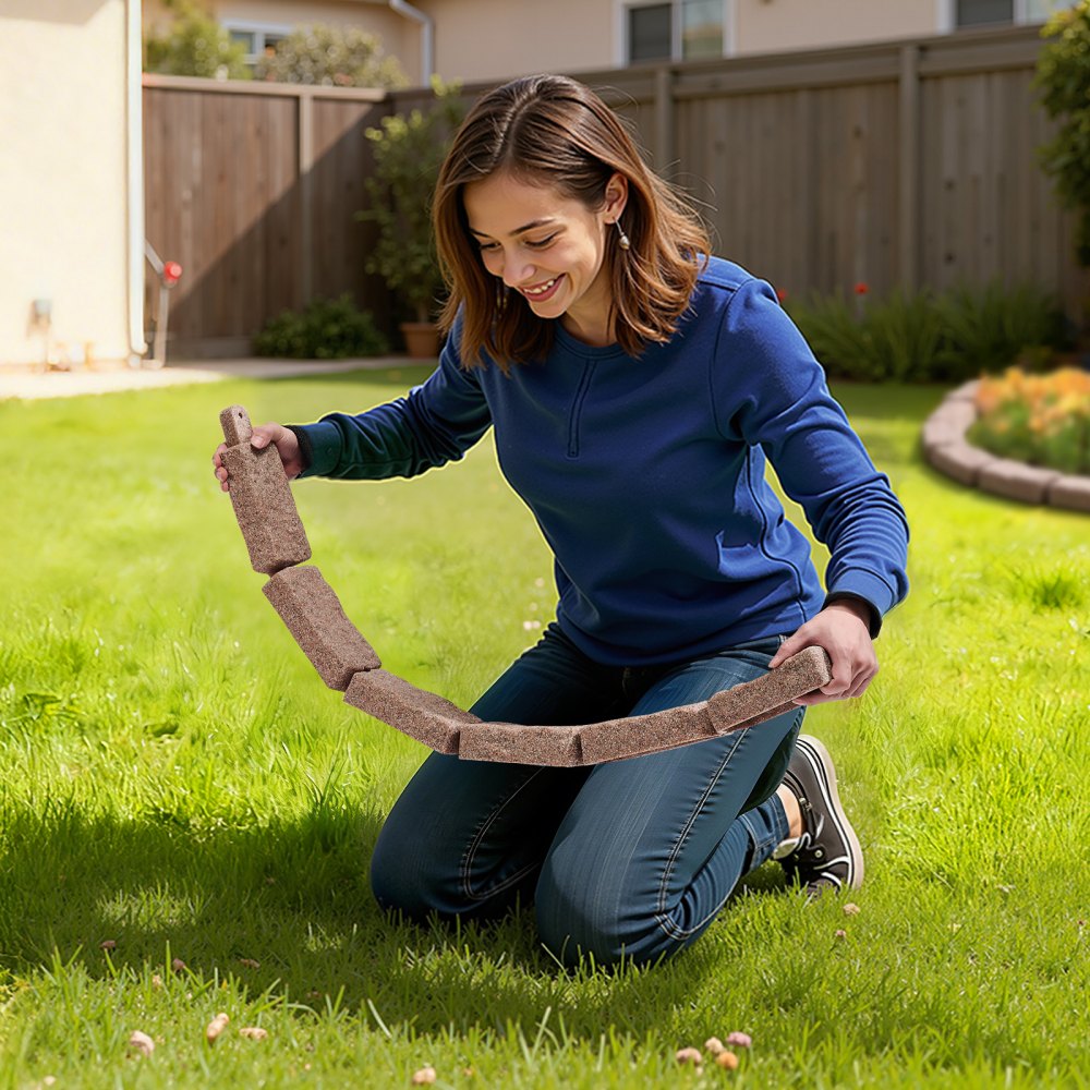 VEVOR Faux Stone Landscape Edging, 46.4 x 2.2 in Realistic Lawn Edging, Flexible Brick-Sized Garden Edging Border with Anchoring Spikes, Fade-Resistant Yard Edging for Driveways Walkway Brown