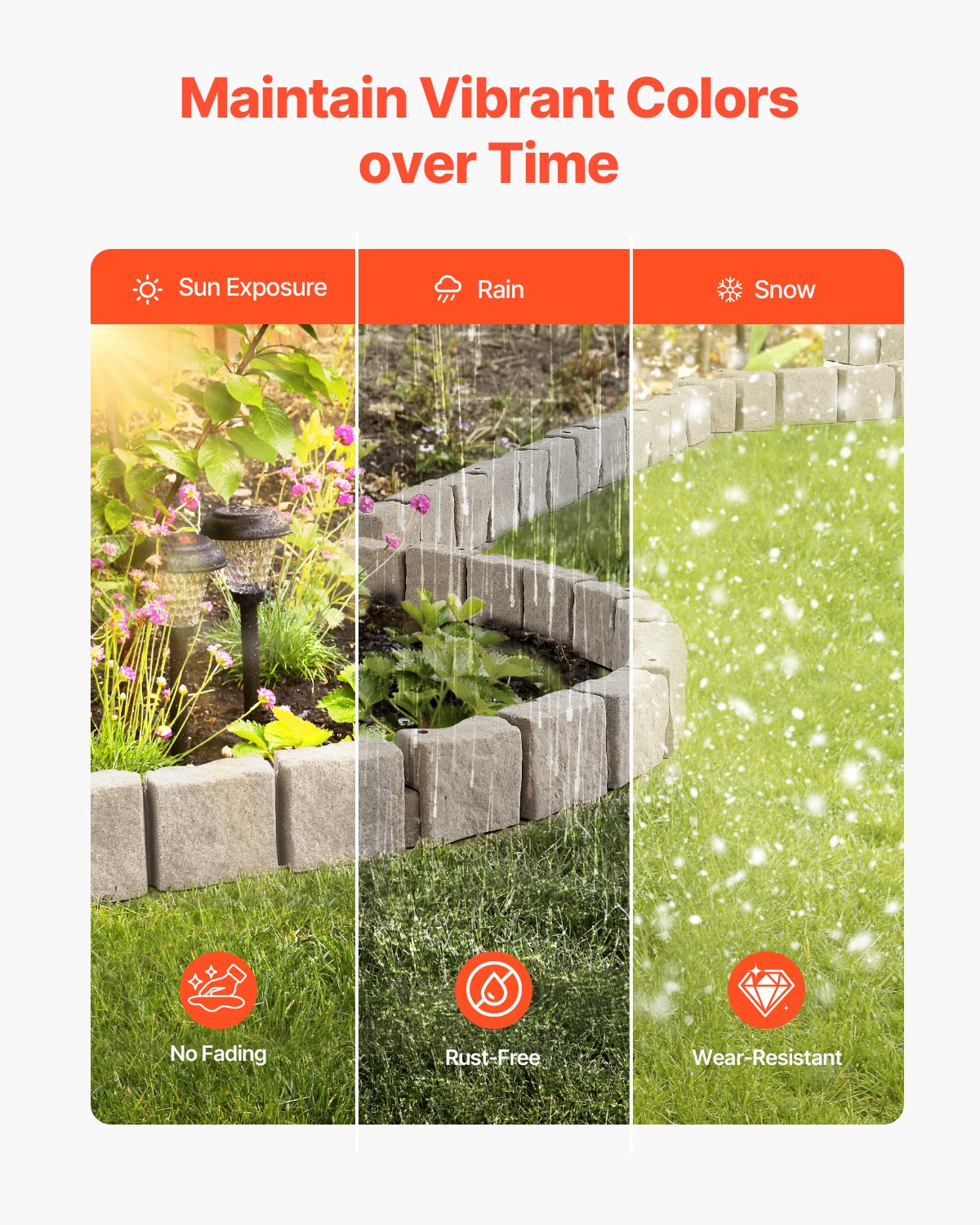 VEVOR Faux Stone Landscape Edging 46.8 x 3.9 in Realistic Lawn Edging, Flexible Brick-Sized Garden Edging Border with Anchoring Spikes, Fade-Resistant Yard Edging for Driveways Walkway Beige