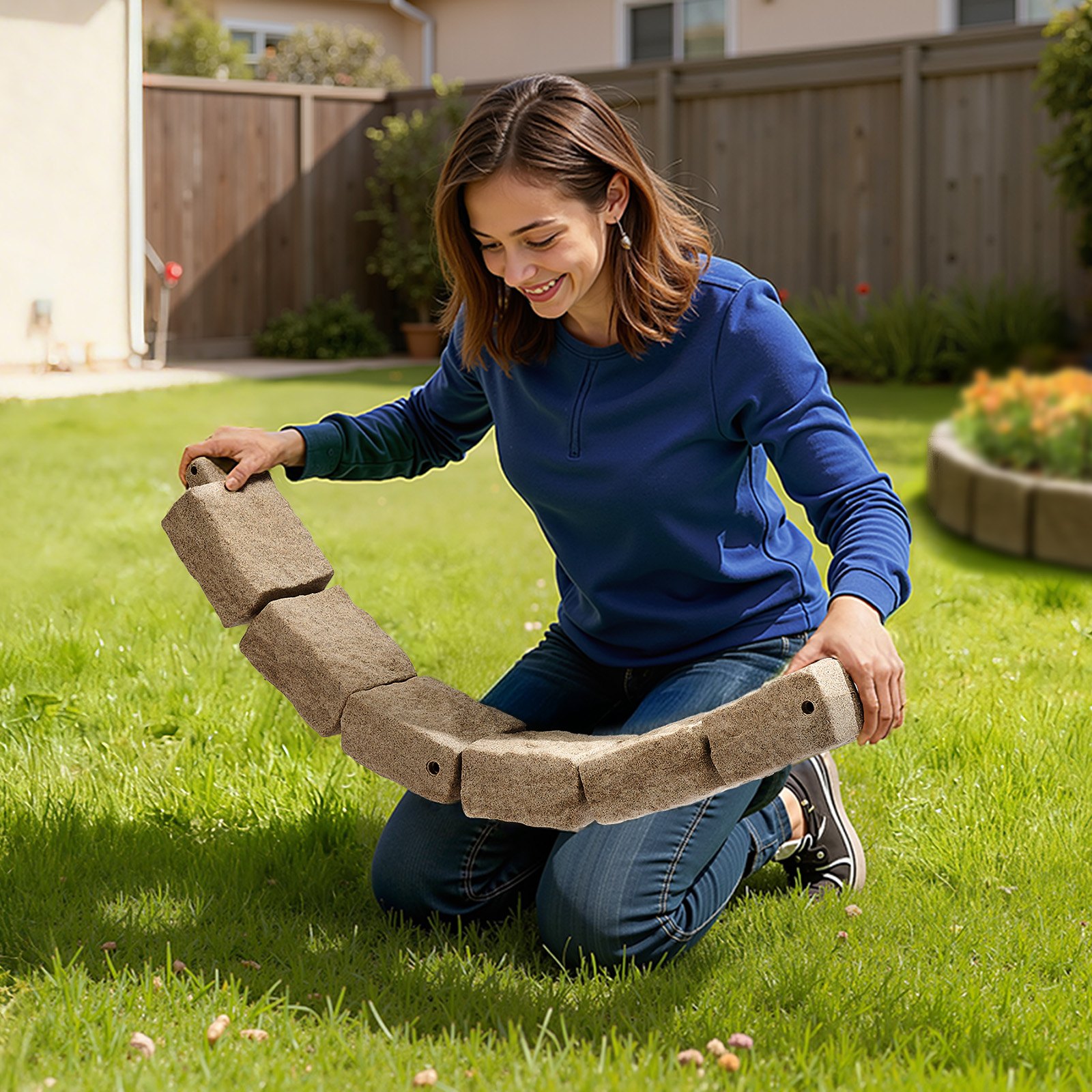 VEVOR Faux Stone Landscape Edging 46.8 x 3.9 in Realistic Lawn Edging, Flexible Brick-Sized Garden Edging Border with Anchoring Spikes, Fade-Resistant Yard Edging for Driveways Walkway Beige
