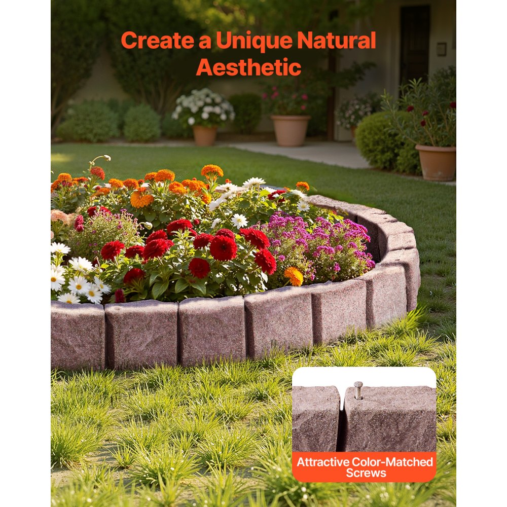 VEVOR Faux Stone Landscape Edging, 46.8 x 3.9 in Realistic Lawn Edging, Flexible Brick-Sized Garden Edging Border with Anchoring Spikes, Fade-Resistant Yard Edging for Driveways Walkway Brown