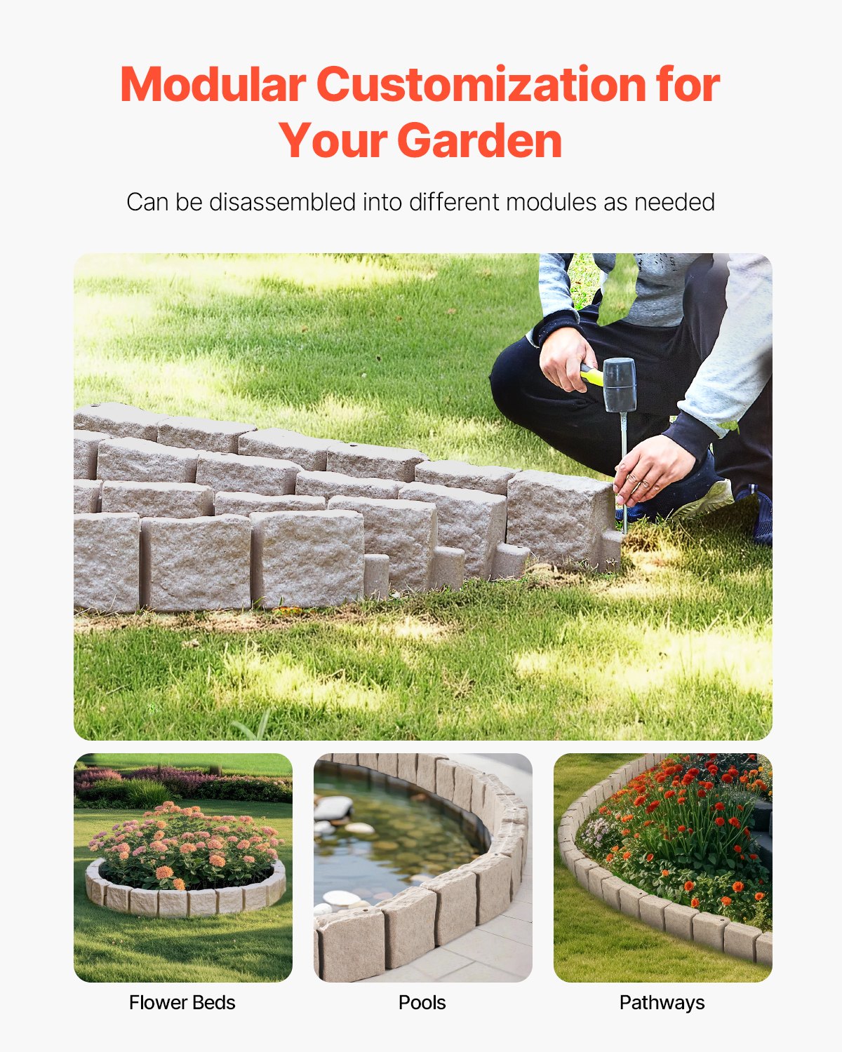 VEVOR Fake Stone Landscape Edging1190 x 100 x 155mm Lawn Edging Fade-Resistant Brown