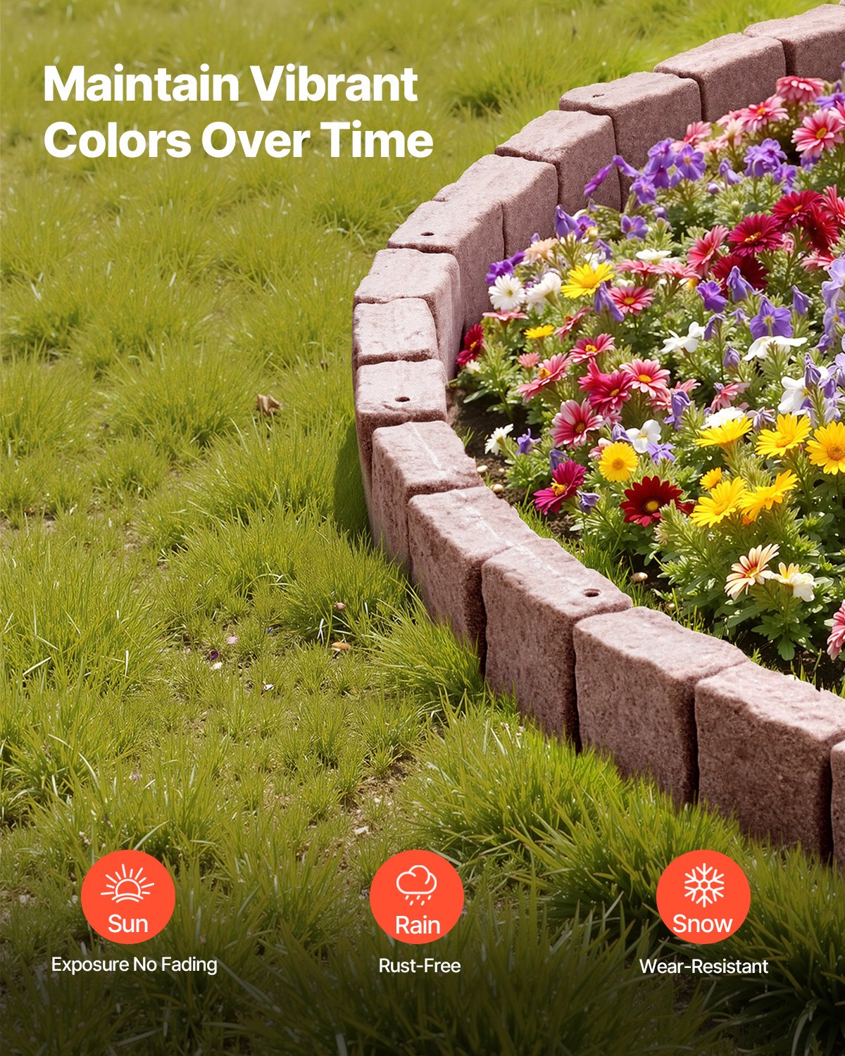 VEVOR Faux Stone Landscape Edging, 46.8 x 3.9 in Realistic Lawn Edging, Flexible Brick-Sized Garden Edging Border with Anchoring Spikes, Fade-Resistant Yard Edging for Driveways Walkway Brown