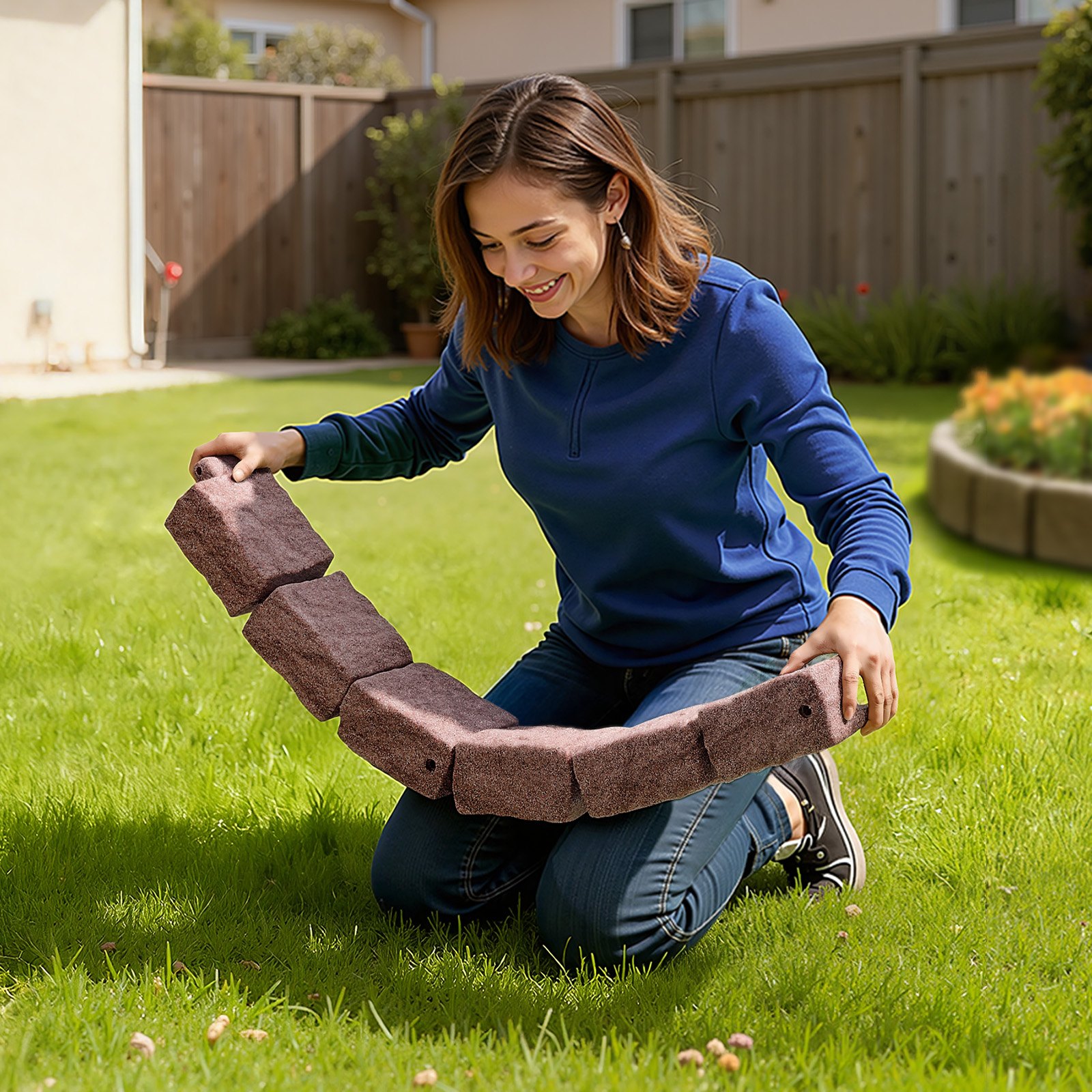 VEVOR Faux Stone Landscape Edging, 46.8 x 3.9 in Realistic Lawn Edging, Flexible Brick-Sized Garden Edging Border with Anchoring Spikes, Fade-Resistant Yard Edging for Driveways Walkway Brown