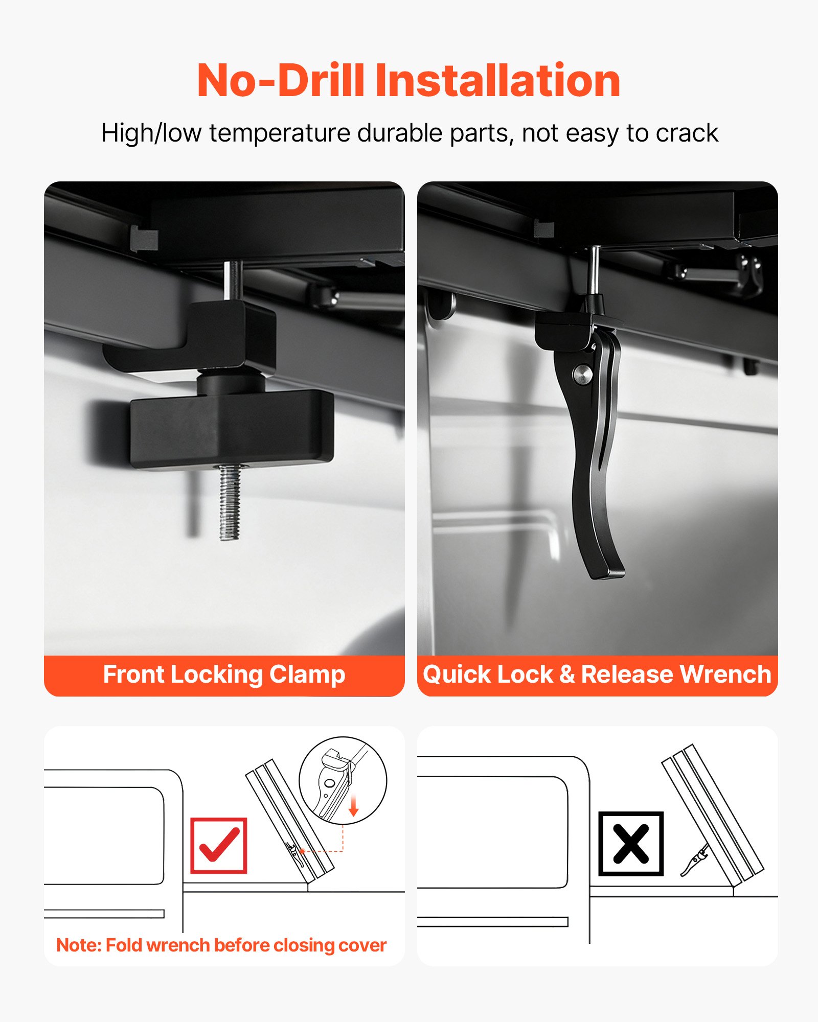 VEVOR Soft Quad-Fold Truck Bed Tonneau Cover, Compatible with 2019-2024 Dodge Ram 1500 (Incl. Classic & New) 193 cm Bed Without Rambox, Split Tailgate, Waterproof Soft Folding Truck Tonneau Cover