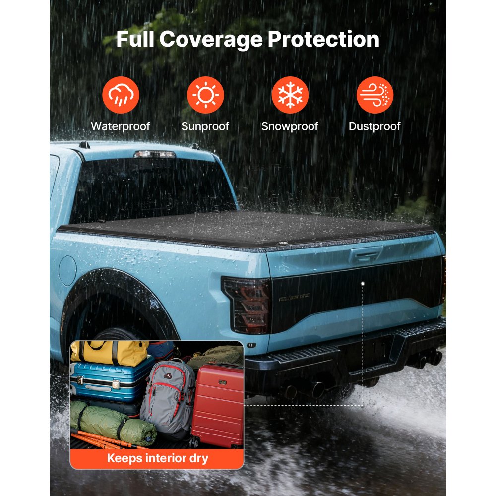 VEVOR Soft Tri-Fold Truck Bed Tonneau Cover, Compatible with 2016-2023 Toyota Tacoma (Excl. Trail Edition) 153.7 cm Bed with Track Rail System, Fleetside, Waterproof Soft Folding Truck Tonneau Cover