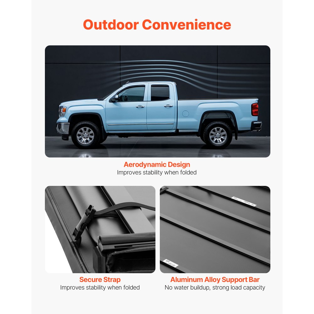 VEVOR Soft Tri-Fold Truck Bed Tonneau Cover, Compatible with 2016-2023 Toyota Tacoma (Excl. Trail Edition) 153.7 cm Bed with Track Rail System, Fleetside, Waterproof Soft Folding Truck Tonneau Cover