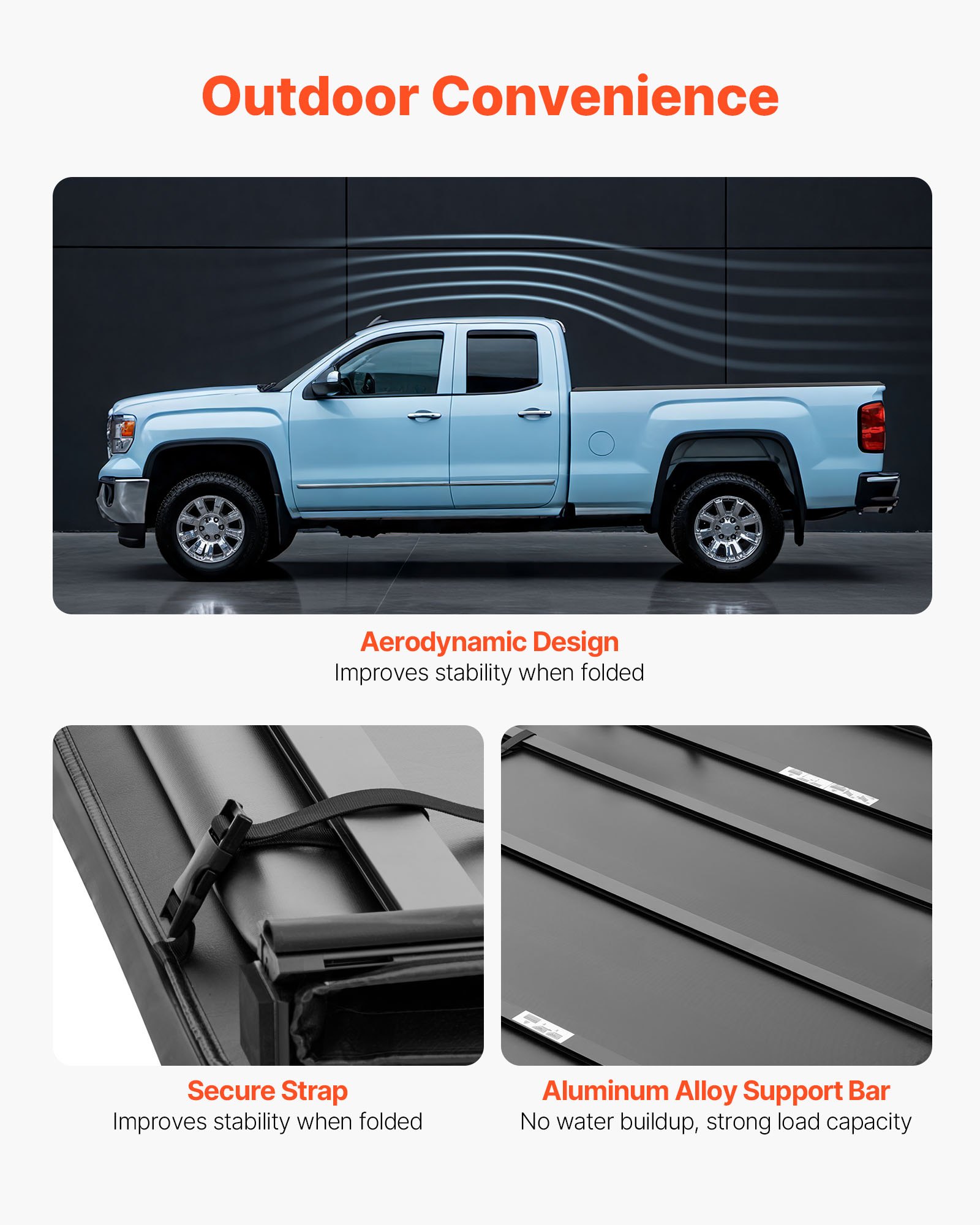 VEVOR Soft Tri-Fold Truck Bed Tonneau Cover, Compatible with 2016-2023 Toyota Tacoma (Excl. Trail Edition) 153.7 cm Bed with Track Rail System, Fleetside, Waterproof Soft Folding Truck Tonneau Cover