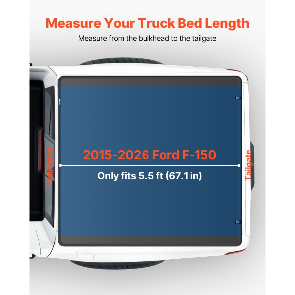VEVOR Soft Tri-Fold Truck Bed Tonneau Cover, Compatible with 2015-2025 Ford F-150 170.4 cm Bed, Waterproof Soft Folding Truck Tonneau Cover with Heavy-Duty 3-Layer PVC and Aluminum Alloy Support Bar