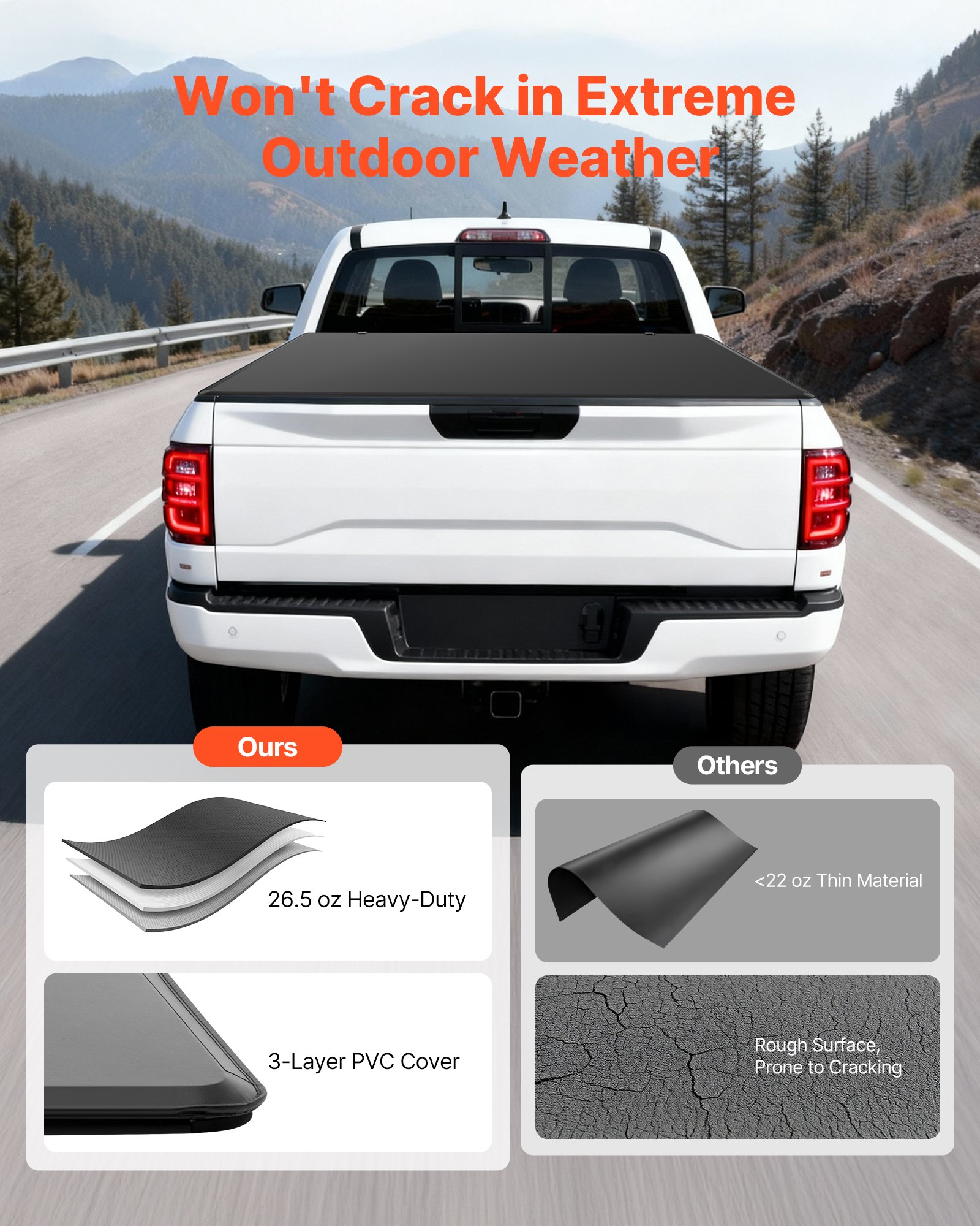 VEVOR Soft Tri-Fold Truck Bed Tonneau Cover, Compatible with 2015-2025 Ford F-150 170.4 cm Bed, Waterproof Soft Folding Truck Tonneau Cover with Heavy-Duty 3-Layer PVC and Aluminum Alloy Support Bar