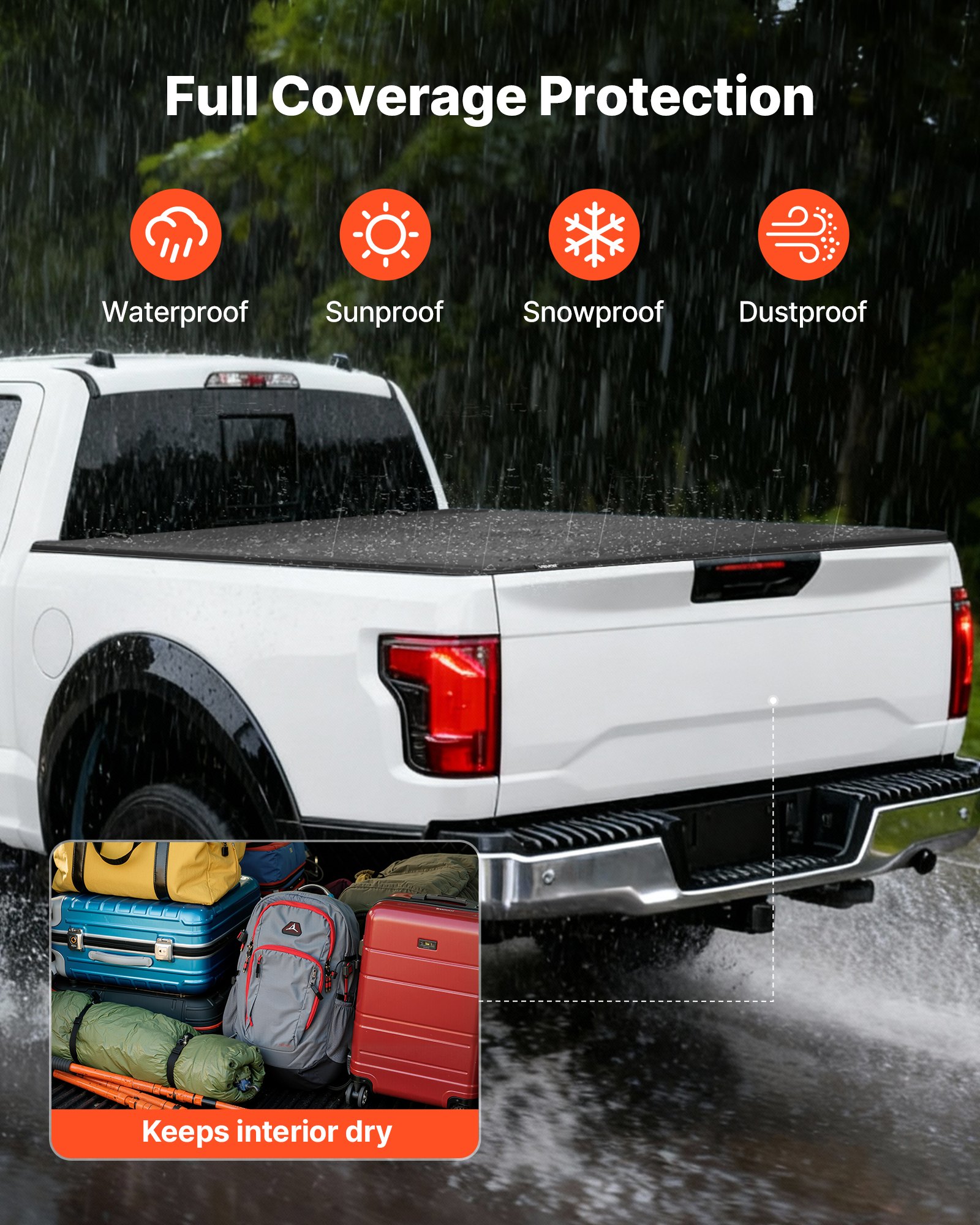 VEVOR Soft Tri-Fold Truck Bed Tonneau Cover, Compatible with 2015-2025 Ford F-150 170.4 cm Bed, Waterproof Soft Folding Truck Tonneau Cover with Heavy-Duty 3-Layer PVC and Aluminum Alloy Support Bar