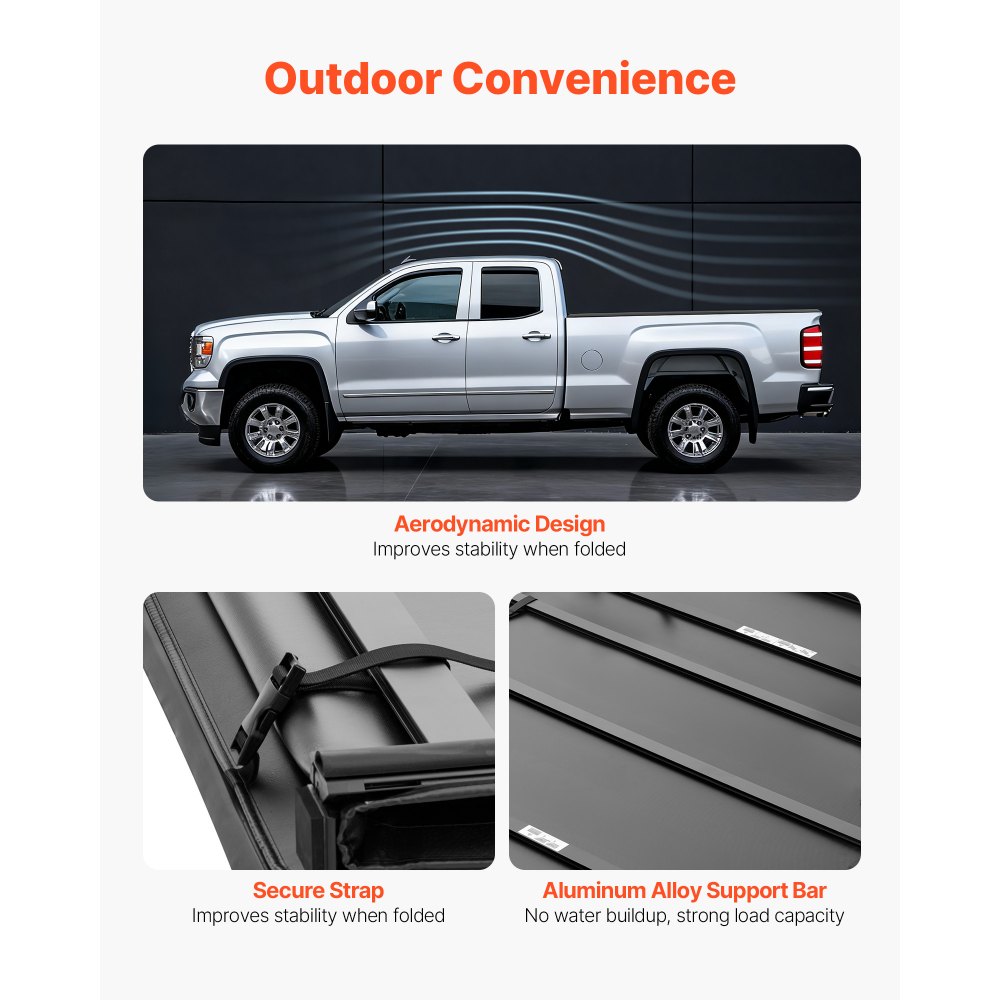 VEVOR Soft Tri-Fold Truck Bed Tonneau Cover, Compatible with 2009-2025 Dodge Ram 1500 (Incl. Classic & New) 171.2 cm Bed, Fleetside Without Rambox, Split Tailgate, and Track System, Waterproof Folding