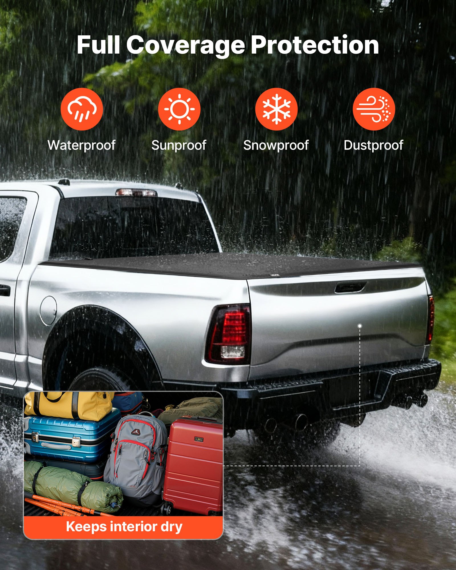 VEVOR Soft Tri-Fold Truck Bed Tonneau Cover, Compatible with 2009-2025 Dodge Ram 1500 (Incl. Classic & New) 171.2 cm Bed, Fleetside Without Rambox, Split Tailgate, and Track System, Waterproof Folding