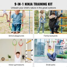 VEVOR 2x50 fot Ninja Warrior hinderbane for barn utendørs slackline 12 hindringer