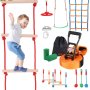 VEVOR Ninja Warrior Obstacle Course for Kids, 2 x 50 ft Weatherproof Slacklines, 500lbs Weight Capacity Monkey Line, Outdoor Playset Equipment, Backyard Toys Training Equipment Set with 10 Obstacles