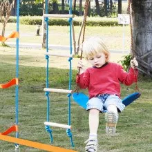 VEVOR Ninja Warrior Obstacle Course for Kids, 2 x 56 ft Weatherproof Slacklines, 500lbs Weight Capacity Monkey Line, Outdoor Playset Equipment, Backyard Toys Training Equipment Set with 12 Obstacles