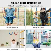 VEVOR Ninja Warrior Obstacle Course for Kids, 2 x 60 ft Weatherproof Slacklines, 500lbs Weight Capacity Monkey Line, Outdoor Playset Equipment, Backyard Toys Training Equipment Set with 14 Obstacles