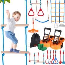 VEVOR Ninja Warrior Obstacle Course for Kids, 2 x 18.3 m Weatherproof Slacklines, 500lbs Weight Capacity Monkey Line, Outdoor Playset Equipment, Backyard Toys Training Equipment Set with 14 Obstacles