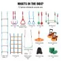 VEVOR Ninja Warrior Obstacle Course for Kids, 2 x 65 ft Weatherproof Slacklines, 500lbs Weight Capacity Monkey Line, Outdoor Playset Equipment, Backyard Toys Training Equipment Set with 12 Obstacles